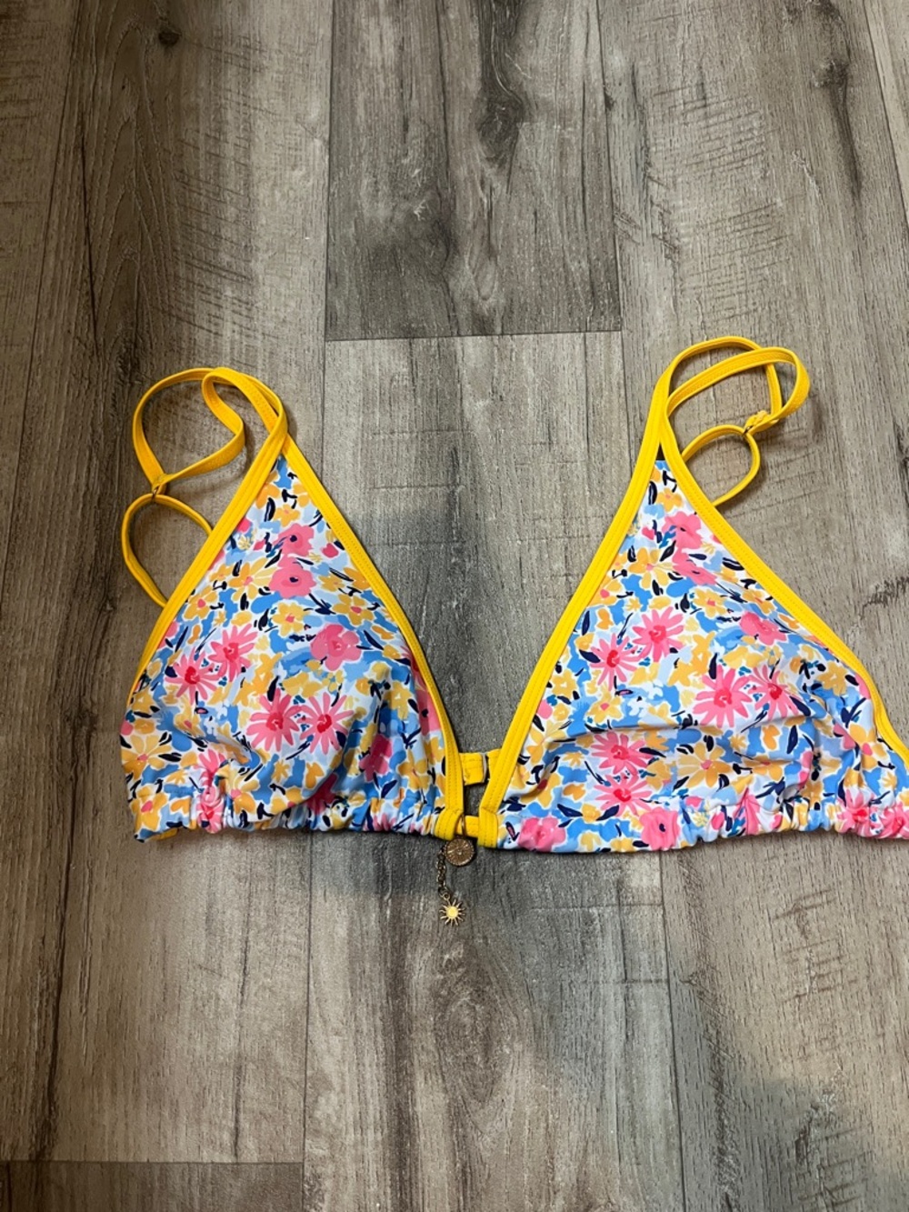 Floral Triangle Bikini Top in Yellow Trim
